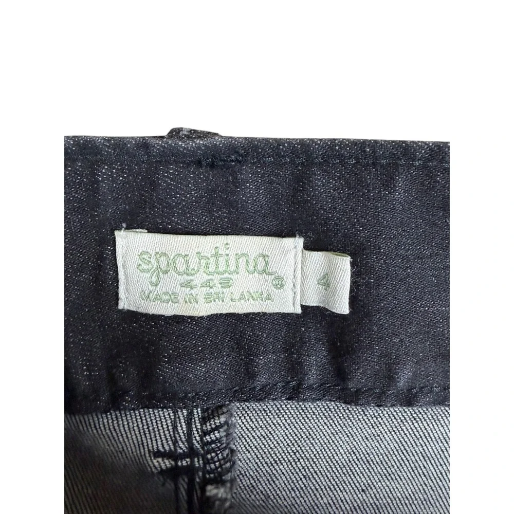 Spartina 449 Womens Dark Wash black flare raw Hem Jeans Size 4 High Rise Patch - Picture 3 of 5